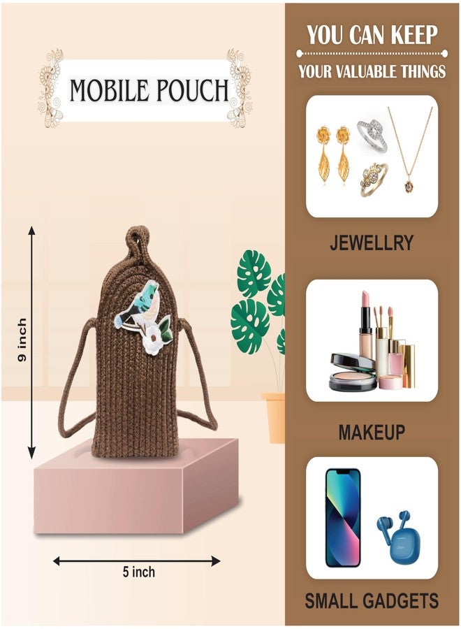 Ariya Women Mobile Sling Bag with Sticker (4082 | Coffee) Handcrafted PP & Cotton Blend Sling Bag, Perfect for Ladies & Girls, Lightweight Crossbody Bag for Daily Use, Casual, Travel & All Occasions - Image 3